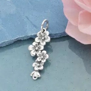 Cherry Blossom Charm, Cherry Blossom Cluster Charm, Flower Charm, Sterling Silver Charm, Flower Pendant, PS01241