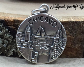 Chicago Charm, Illinois Charm, Chicago Pendant, Sterling Silver Chicago Charm, Sterling Silver Charm, PS3197