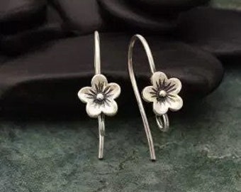 Sterling Silver Cherry Blossom Earring Hook with Loop, Ear Wires, Sterling Silver Ear Wires, Earwires, Jewelry Findings, 1 Pair