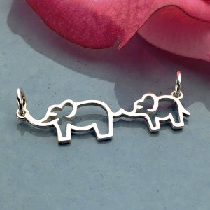 Elephant Charm, Mama and Baby Elephant Charm, Sterling Silver Charm, Silver Pendant