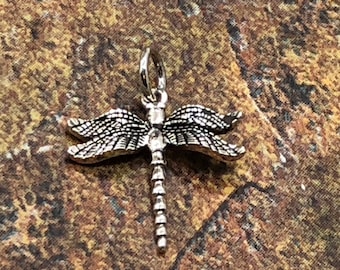 Dragonfly Charm, Sterling Silver Dragonfly Charm, Dragon Pendant, Sterling Silver Charm, Realistic Dragonfly Charm, SMALLER Size