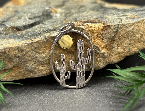 Desert Charm, Desert Scene Charm, Cactus Charm, Saguaro Cactus Charm, Desert Charm, Sterling Silver