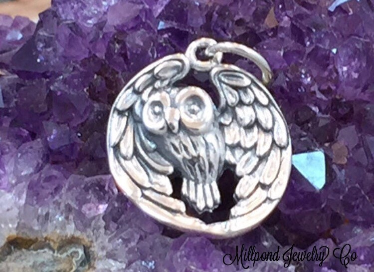 Owl Charm, Realistic Owl Charm, Sterling Silver Owl Charm, Owl Pendan…