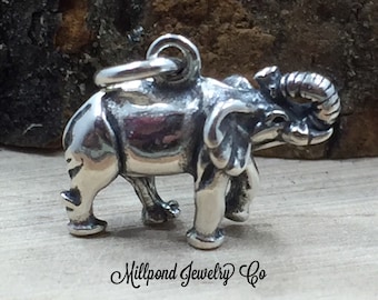 Elephant Charm, Elephant Pendant, Sterling Silver Elephant Charm, Pachyderm Charm, Jewelry Supplies, PS3168