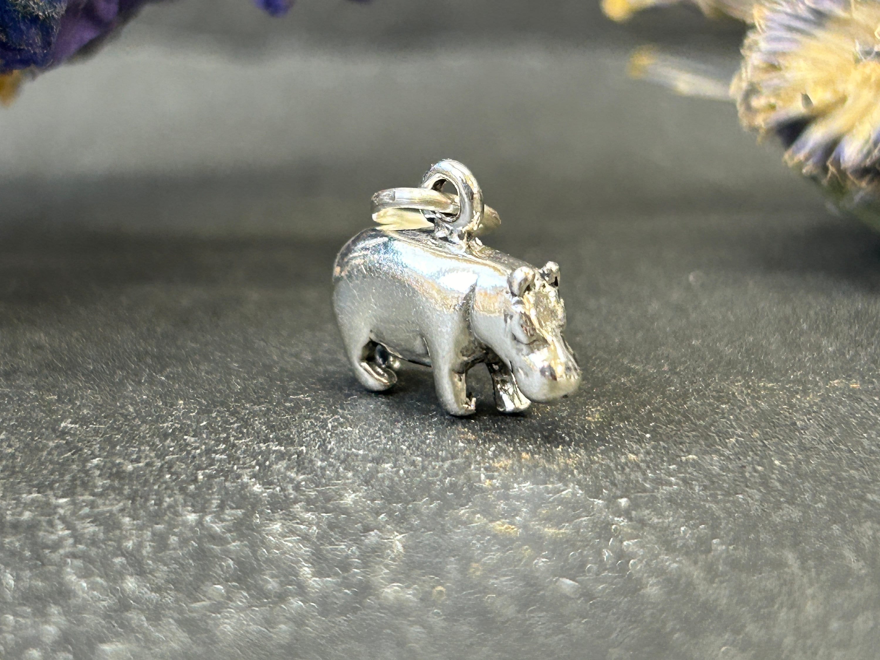 Hippopotamus Charm, Hippo Charm, Hippopotamus Pendant, Sterling