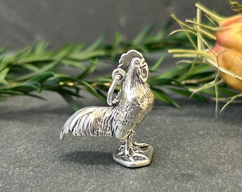 Rooster Charm, Rooster Pendant, Sterling Silver Rooster Charm, Hen Charm, Bird Charm, Bird Pendant, Jewelry Supplies