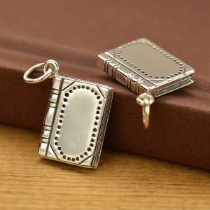 Book Charm, Book Pendant, 3-D Book Charm, Book Lover Gift, Reader Charm, Librarian Charm, Sterling Silver Charm