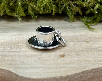 Cup and Saucer Charm, Coffee Charm, Coffee Drinker Charm, Sterling Silver Charm, Tea Charm, Coffee Cup Charm