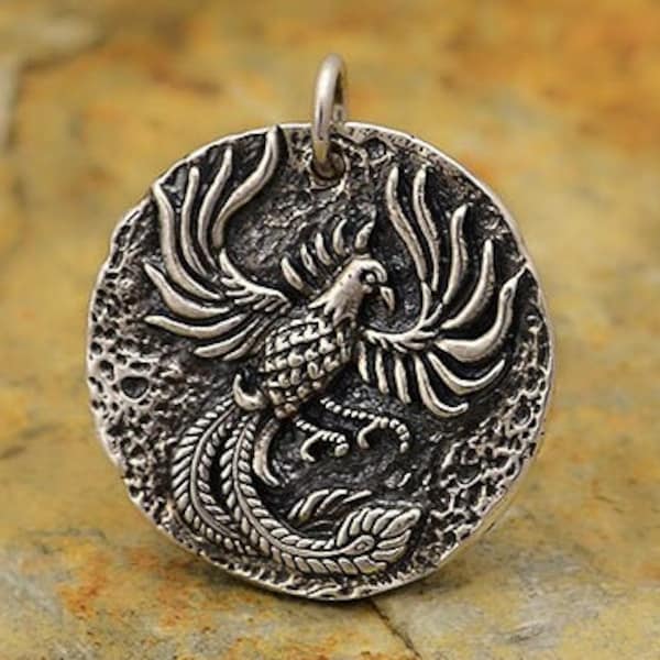 Sterling Silver Phoenix Charm, Sterling Silver Ancient Coin Charm, Phoenix Coin Charm, Coin Charm, Mystical Charm, Mythical Charm