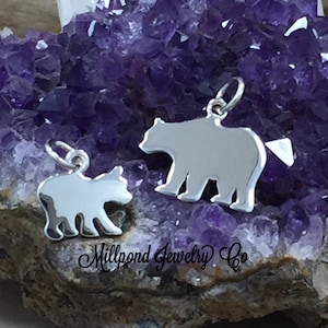 Baby and Mama Bear Charm Set, Baby Bear, Mama Bear, Bear Pendant, Sterling Silver Charm, Bear Stamping Blank,  California Bear Charm