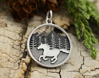 Sterling Silver Horse Charm, Horse Running in Mountains, Horse Charm, Horse Pendant, Sterling Silver Charm, Sterling Silver Pendant