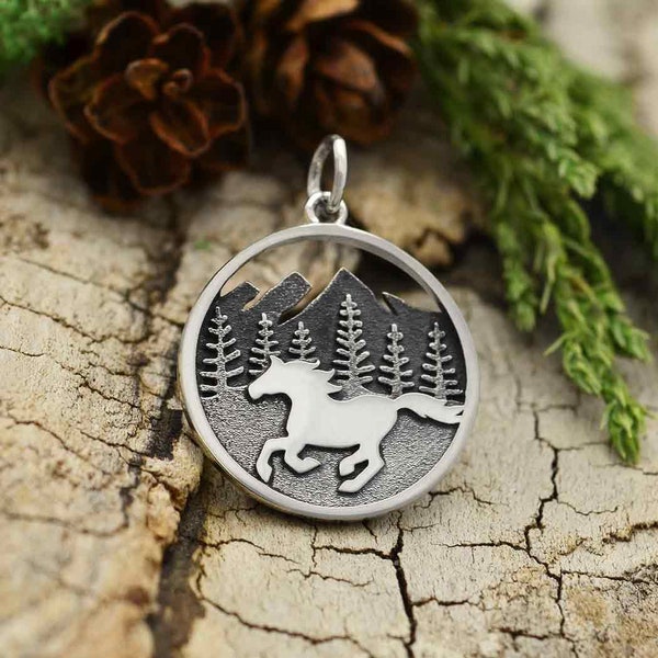 Sterling Silver Horse Charm, Horse Running in Mountains, Horse Charm, Horse Pendant, Sterling Silver Charm, Sterling Silver Pendant