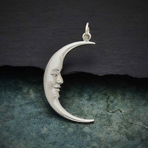 Sterling Silver Large Smiling Moon Pendant, Moon Charm, Crescent Moon Dangle Charm, Sterling Silver Moon Charm