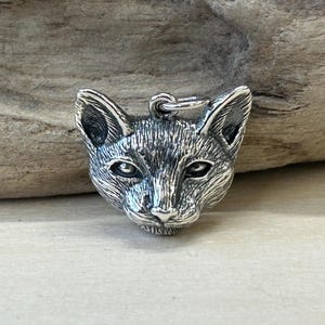 Sterling Silver Dimensional Cat Head Charm, Cat Face Charm, Cat Charm, Sterling Silver Cat Charm, Animal Lover Charm, Animal Charm