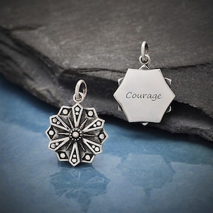 Courage Charm, Sterling Silver Affirmation Mandala Charm, Courage Pendant, Sterling Silver