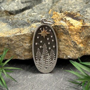Sterling Silver Pine Tree Charm with Bronze Star, Camping Charm, Forest Charm, Woods Charm, Camping Charm, Pine Tree Charm