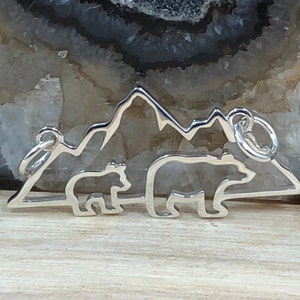 Sterling Silver Mama and 1 Baby Bear Pendant Festoon, Baby and Mama Bear Charm, Baby Bear, Mama Bear, Sterling Silver Charm