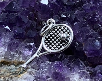 Sterling Silver Tennis Racket Charm with Tennis Ball, Tennis Racquet Charm, Tennis Charm, Racquet Charm, Sports Charm, Tennis Player Gift