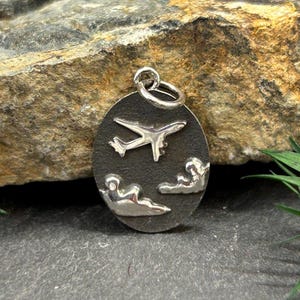 Sterling Silver Flying Airplane Charm, Airplane Charm, Airplane Pendant, Travel, Aviation Charm, Sterling Silver Charm