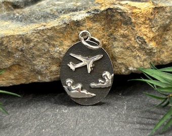 Sterling Silver Flying Airplane Charm, Airplane Charm, Airplane Pendant, Travel, Aviation Charm, Sterling Silver Charm