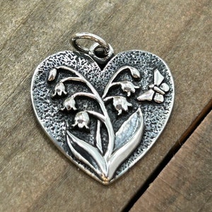 Sterling Silver Heart Lily of the Valley Charm, Lily Of The Valley Charm, Flower Charm, Lily Charm, Sterling Silver Charm, Flower Pendant