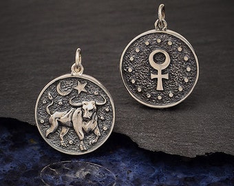 Taurus  Charm, Zodiac Charm, Astrology Charm, Sterling Silver Taurus  Charm, Necklace Charm, Necklace Pendant, Taurus  Gift
