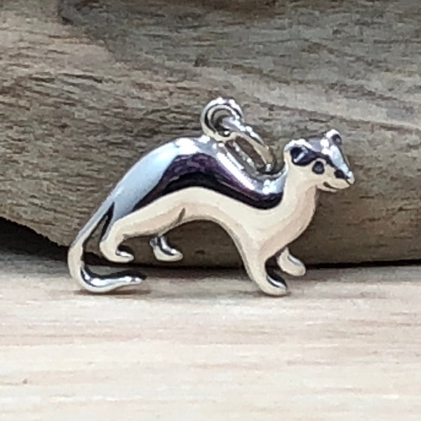 Sterling Silver Ferret Charm, Ferret Pendant, Sterling Silver Charm, Animal Charm, Sterling Silver Charm