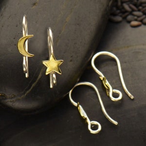 Ear Wires, Sterling Silver Ear Wires, Ear Wires, Earring Components, Jewelry Making Supplies, Moon and Stars Ear Wires, 1 Pair