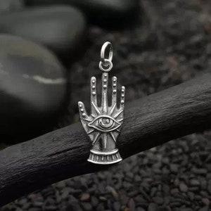 Sterling Silver Decorative Hand Charm With Eye, Sterling Silver Hand Charm, Hand Charm, Hand Pendant, Psychic Charm, Sterling Silver Charm