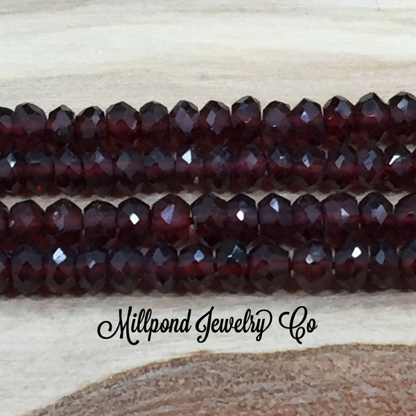 Garnet Bead Strand, Garnet Faceted Loose Bead Strand, Tiny 3-4 mm Gemstone Beads, Loose Beads, Approximately 13 Inch Strand, 1 Strand DISC