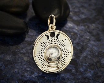 Sterling Silver Crystal Ball Charm with Moon Phases, Crystal Ball Charm, Moon Phases Charm, Witch Charm, Sterling Silver Charm