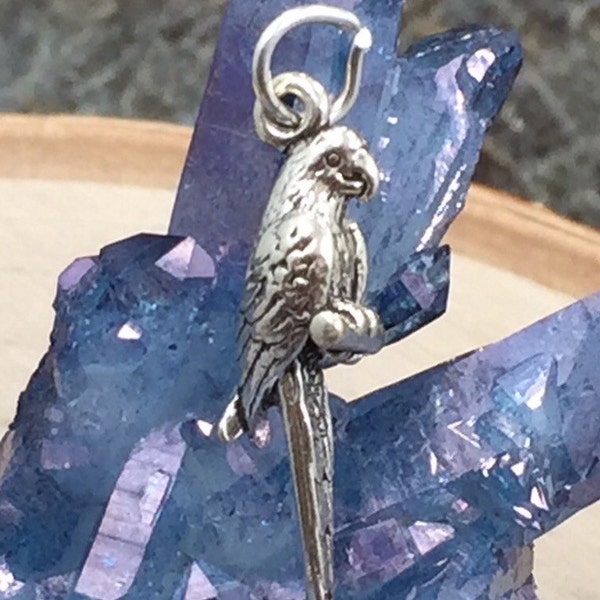 Parrot Charm, Parrot Pendant, Bird Charm, Bird Lover, Sterling Silver Charm, Jewelry Supplies, PS0673