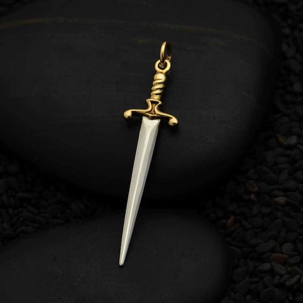 Sterling Silver Sword Pendant with Bronze Handle, Sword Charm, Dagger Charm, Knife Charm, Pirate Charm, Knight Charm, Sword Fighting Gift