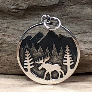 Sterling Silver Moose Charm in Mountain Meadow, Moose Charm, Moose Pendant, Sterling Silver Charm, Sterling Silver Pendant, Animal Charm