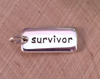 Survivor Charm, Survivor Pendant, Survivor Tag, Cancer Survivor Charm, Cancer Survivor Jewelry, Word Tag, Word Charm, Sterling Silver