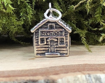 School House Charm, School Charm, Teacher Charm, Student Charm, Sterling Silver Charm, Teacher Appreciation