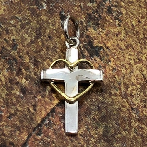 Oxidized Heart Charm with Cross Outline main image 0