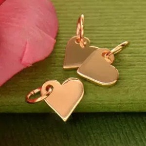 Small Heart Charm, Heart Pendant, Tiny Heart Charm, Flat Heart Charm, Rose Gold Plated Sterling Silver Heart Charm, PRG0102