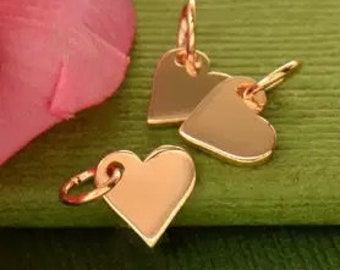 Small Heart Charm, Heart Pendant, Tiny Heart Charm, Flat Heart Charm, Rose Gold Plated Sterling Silver Heart Charm, PRG0102