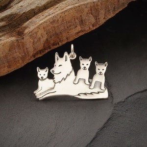 Mama Wolf Charm, Mama Wolf Pendant, Mama Wolf Charm with Pups, Sterling Silver Charm, Sterling Silver Pendant