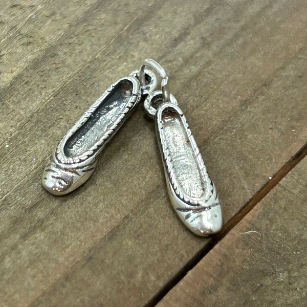 Ballerina Slipper Charm, Ballerina Slipper Pendant, 3D Ballerina Slipper Charm, Dance Charm, Sterling Silver, Ballet Slipper Pair