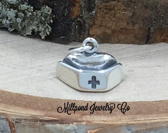 Nurse Hat Charm, Nurse Hat Pendant, RN Hat Charm, RN Hat Pedant, Medical Charm, Nurse Charm, Sterling Silver Charm