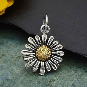 Sterling Silver Daisy Charm with Bronze Center, Sterling Silver Flower Charm, Flower Pendant, Flower Charm, Daisy Flower