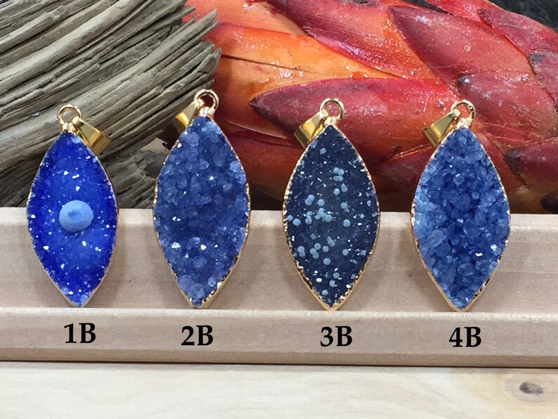 PG0946B Drusy Blue Marquise Pendant 18K Gold Plated Pendant Diamond Druzy Druzy Pendant Druzy Dyed Marquise Druzy Pendant