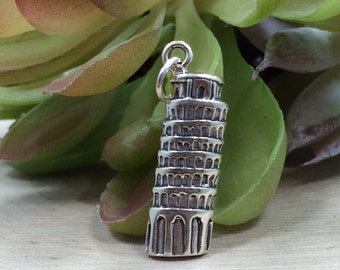 Leaning Tower of Pisa Charm, Leaning Tower of Pisa Pendant, Italy Charm, Sterling Silver Charm, Sterling Silver Pendant