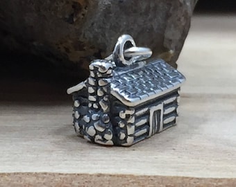 Cabin Charm, Log Cabin Charm, Wilderness Charm, Camping Charm, Sterling Silver