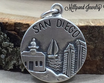 San Diego Charm, California Charm, San Diego Pendant, Sterling Silver San Diego Charm, Sterling Silver Charm, PS31102