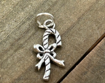 Sterling Silver Charms, Candy Cane Charm, Sterling Silver Candy Cane Charm, Christmas Charm, Christmas Candy Charm, Winter Charm