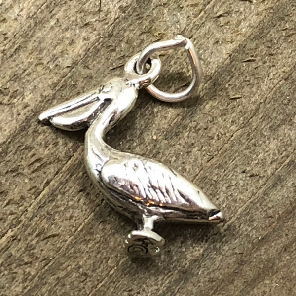 Pelican Charm, Pelican Pendant, Bird Charm, Bird Pendant, Beach Charm, Ocean Charm, Sterling Silver Charm, Sterling Silver Pendant