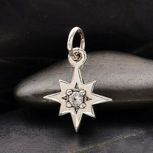 Sterling Silver 8 Point Star Charm with Nano Gem, Star Charm, Small Star Dangle Bead, Star Dangle Charm, Sterling Silver Charm